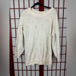 Free People Movement Cream Paint Splatter Crewneck